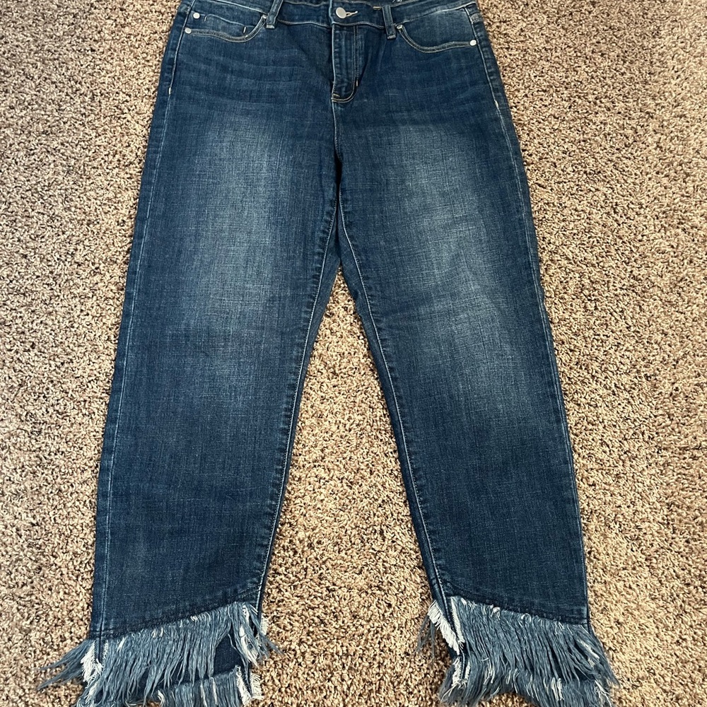 Liverpool frayed crop Hem Blue Jeans